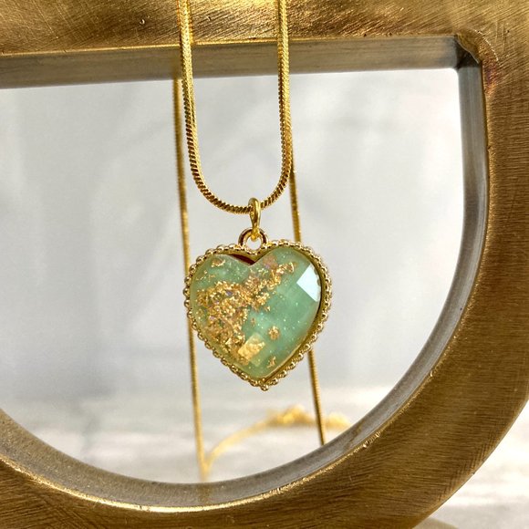 Sterling Silver Flecked Heart Pendant Gold Necklace - Picture 10 of 11